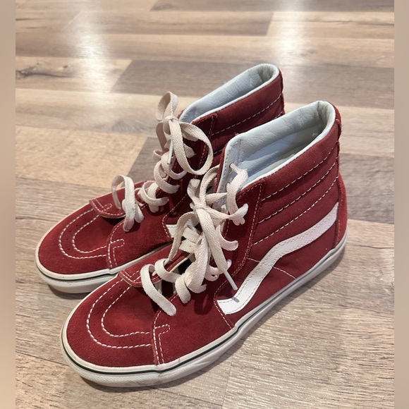 Burgundy High-Top Sneakers with White Accents - Picture 1 of 5